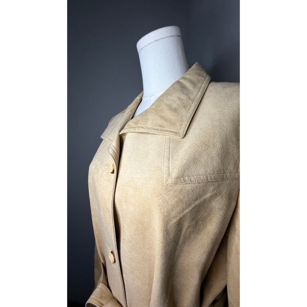 Vintage Jacobsons Ultrasuede Trench Coat Camel Western Stitch 90s Duster Size 12